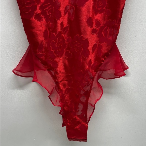 Victorias Secret Teddy Lingerie Gold Label Vintage Floral Semi Sheer Red Small - Picture 4 of 9